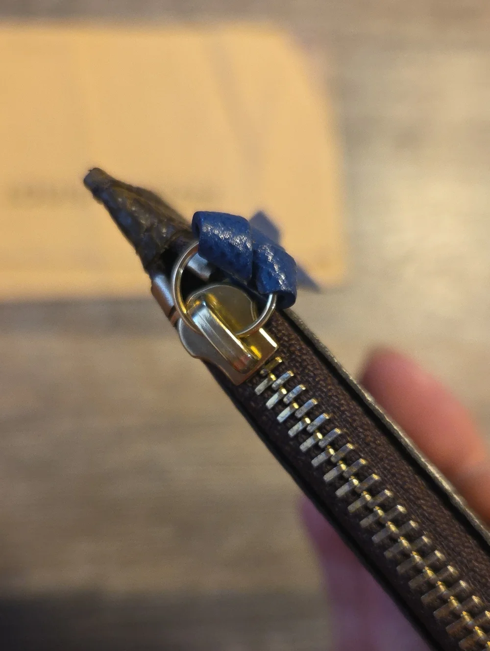 LOUIS VUITTON LV Monogram And Dust Bag Pouch Zipper Closure Blue Pull Beautiful